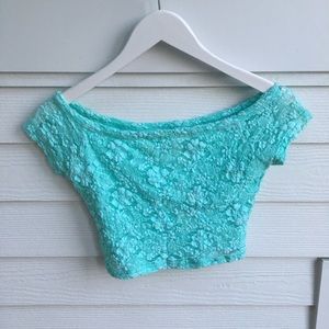 Teal Hollister Lace Crop Top